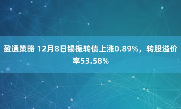 盈通策略 12月8日锡振转债上涨0.89%,转股溢价率53.58%